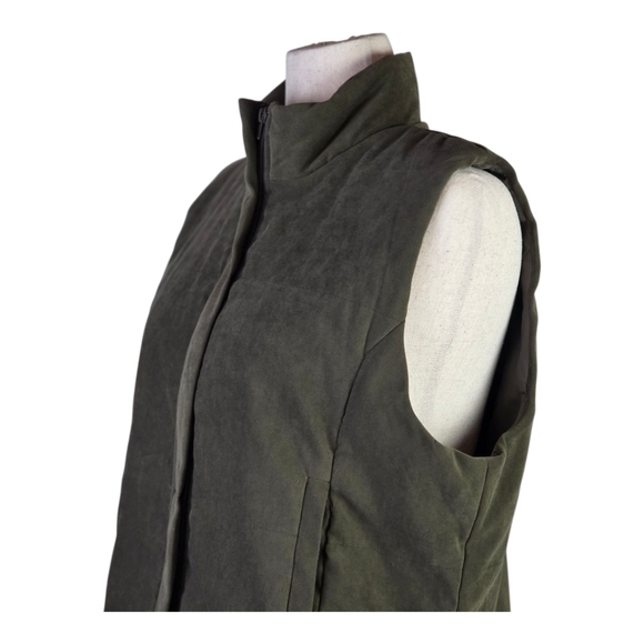 Erika Studio Vintage Olive Green Zip Vest Faux Suede Padded Sleeveless Jacket - Picture 2 of 7